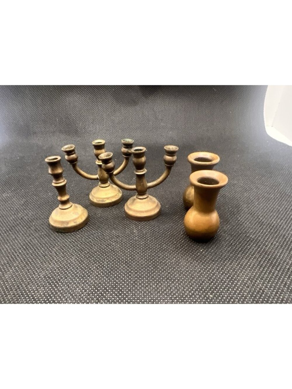 Mini Miniature  2” Brass Candelabra Doll House Decor 3 Arm  Set, Single, 2 Vases